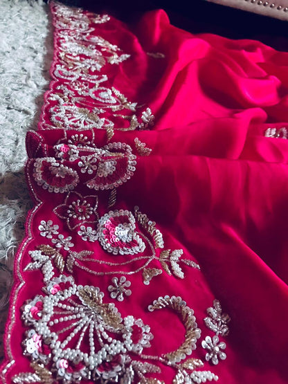 Hot pink organza saree