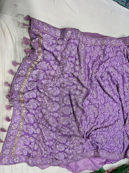 Albeli chikankari gorgette saree
