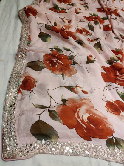 Floral crepe zardosi saree