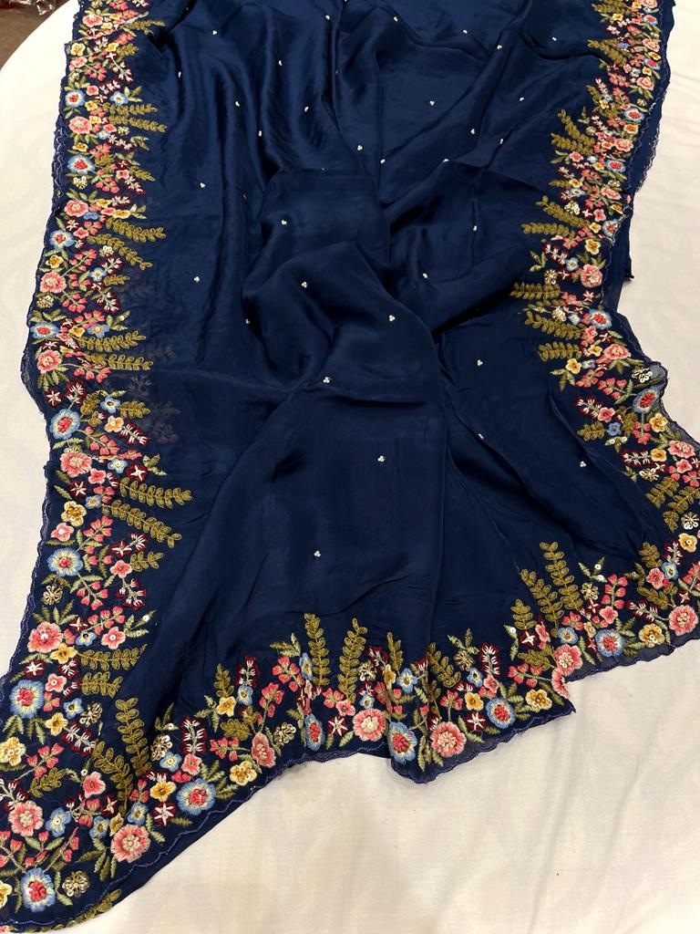 Tulip embroidery organza saree