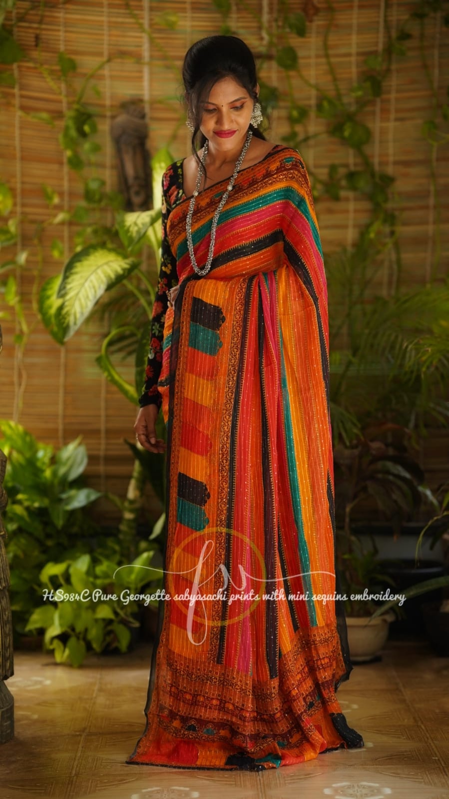 Gulmohar gorgette sequins saree