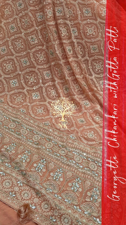 Monisha chikankari gorgette saree