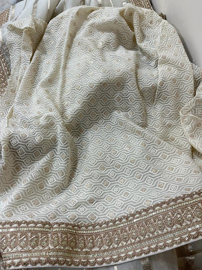 Striping kora Banarasi saree