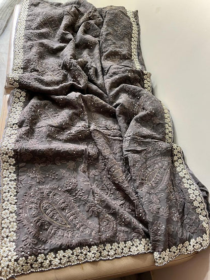 Pearl gorgette saree