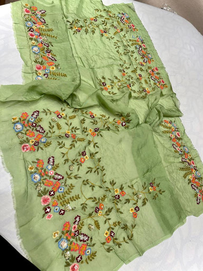 Tulip embroidery organza saree