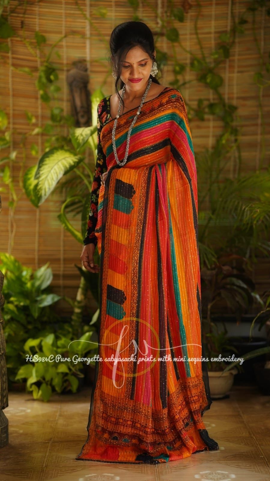 Printed styled gorgette saree