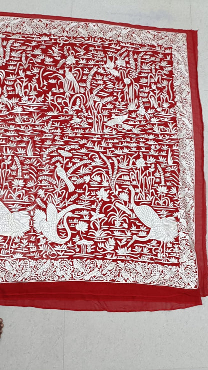 Red riding hood inspired Parsi saree