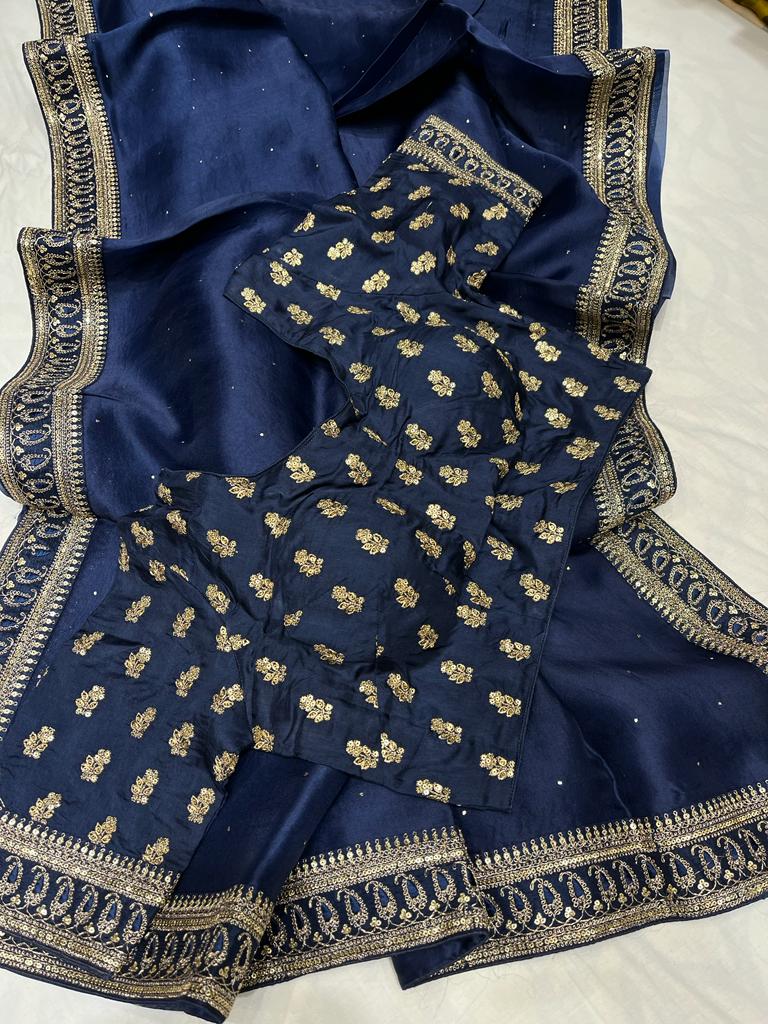 Yasmin trendy organza saree Indian saree party wear sarees women sari blouse