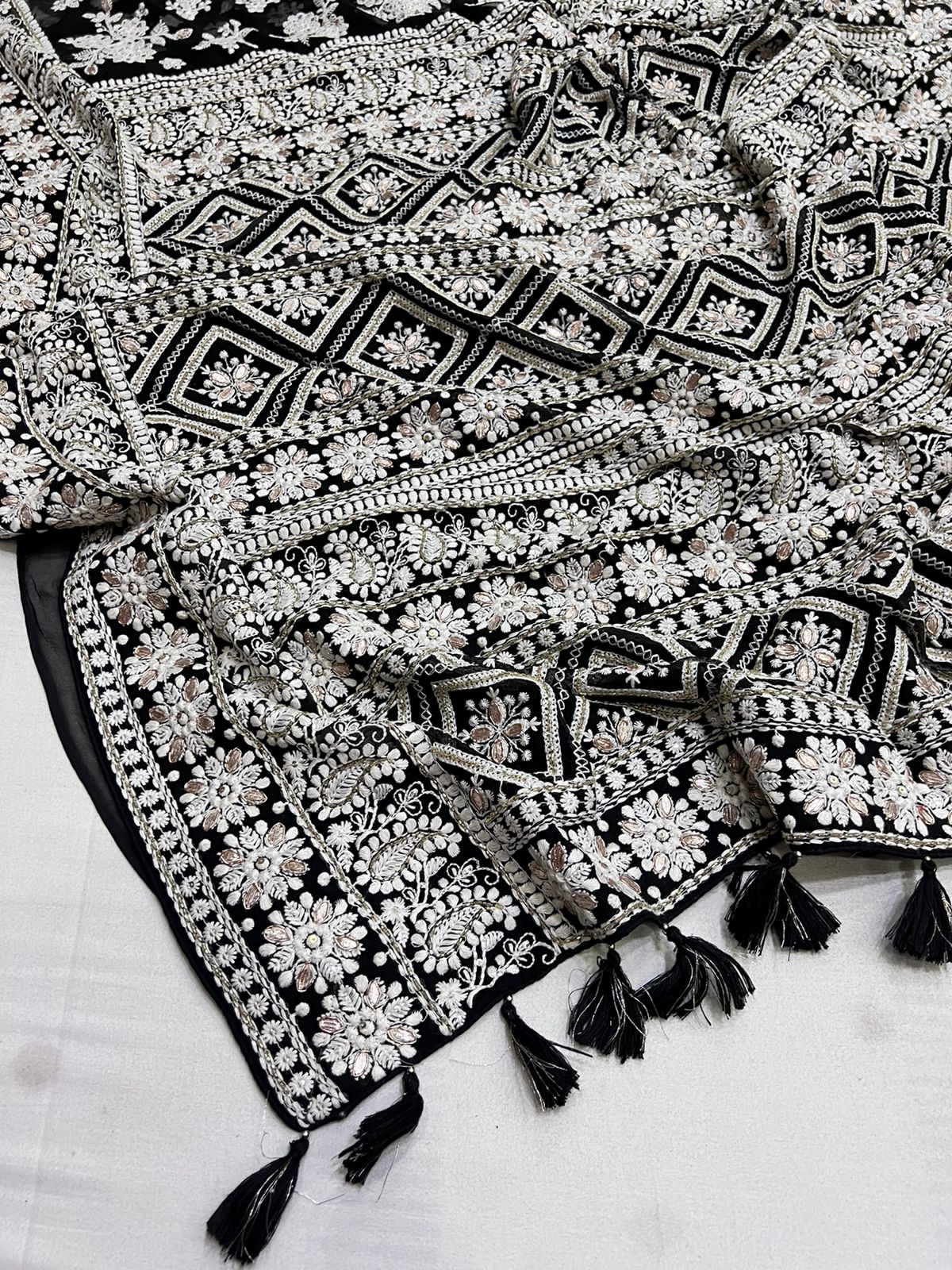 Black white inspired chikankari saree