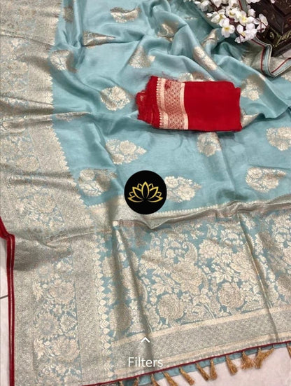 Aasmani moonga crepe saree