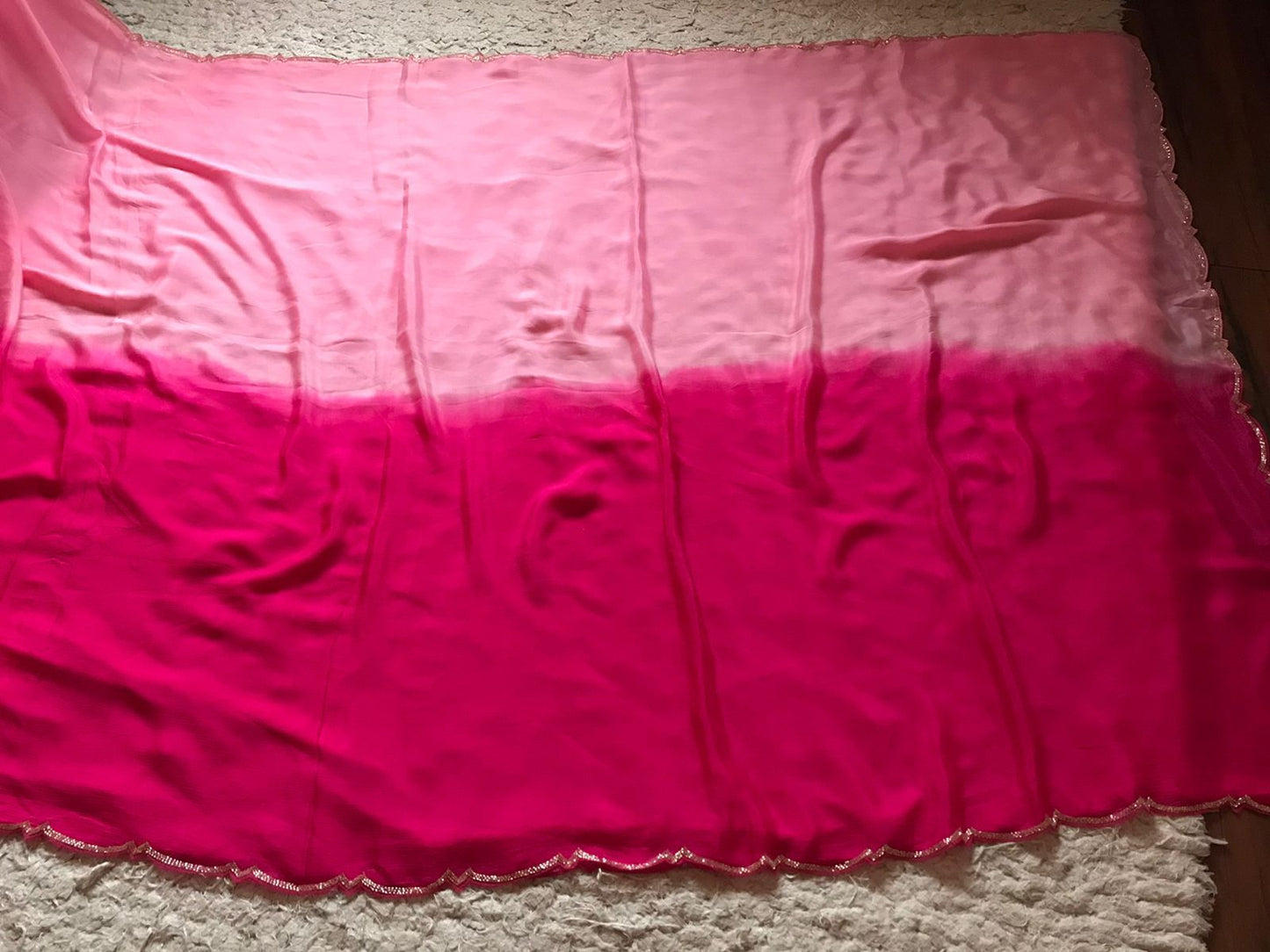 Shaded pink crepe saree