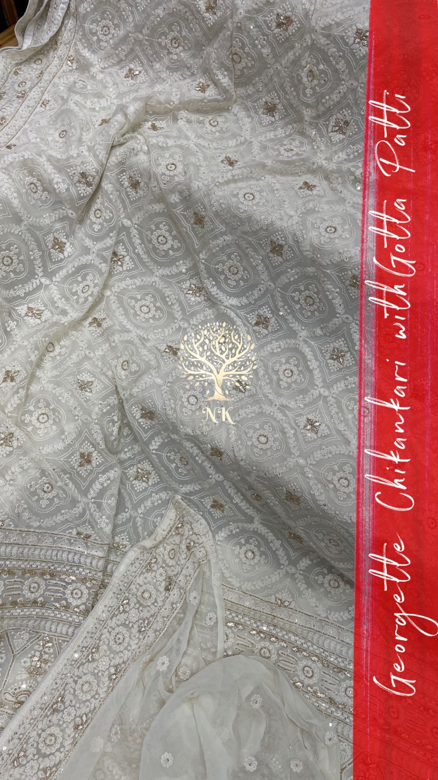Monisha chikankari gorgette saree