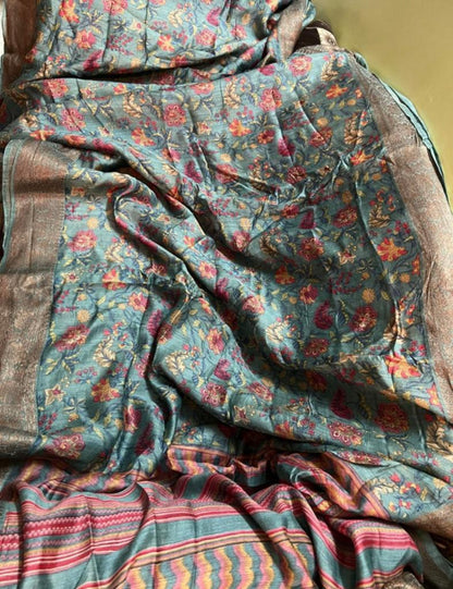 Floral tussar saree partywear sarees Indian sari blouse