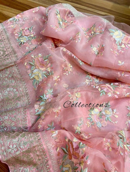 Pink floral organza sares