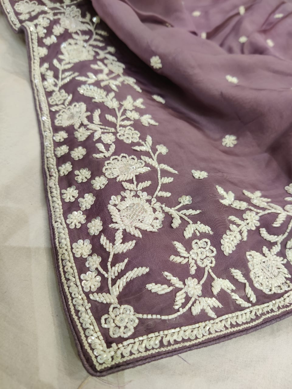 Madhavi zardosi organza saree