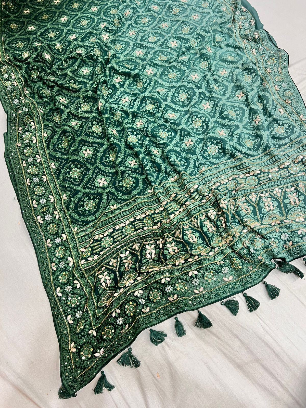 Naina chikankari gorgette saree