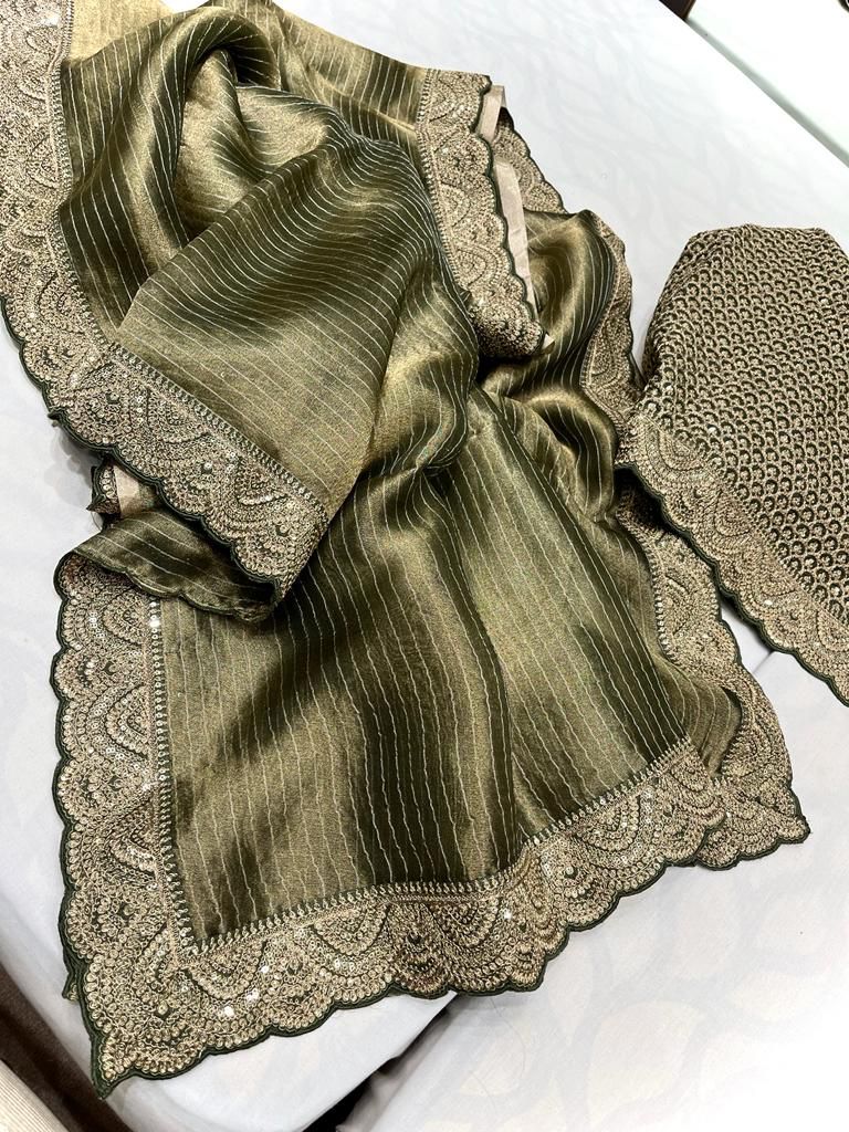 Striped kanjivaram inspired tissue saree