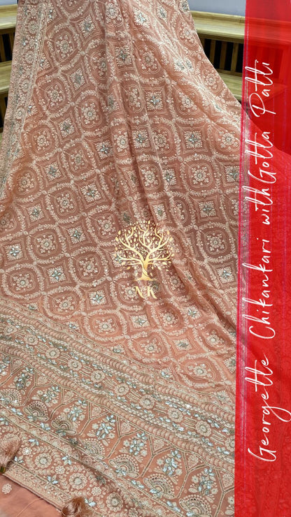 Monisha chikankari gorgette saree