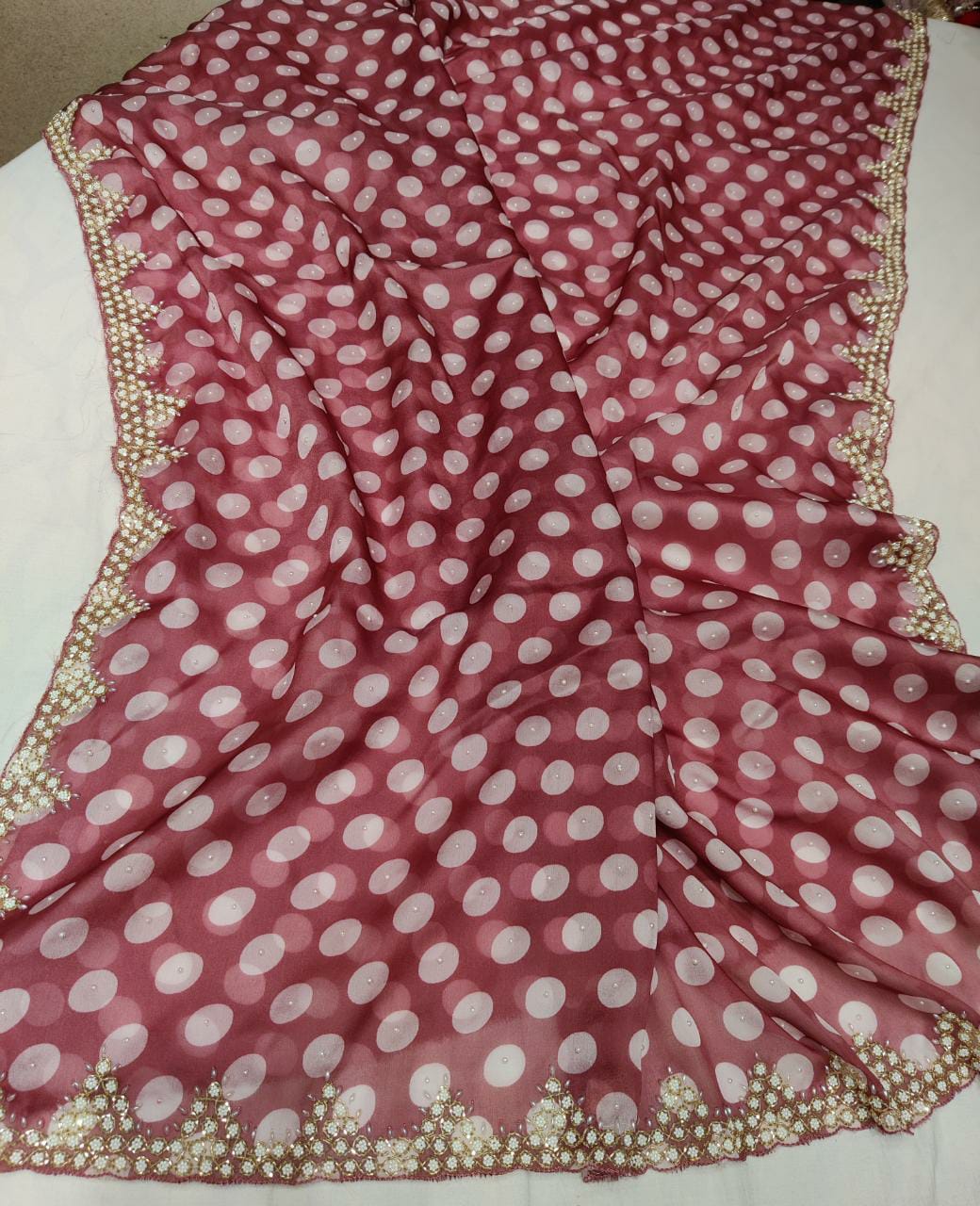 Polka dot inspired organza saree