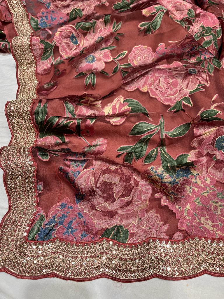 Brasso organza scalloped saree