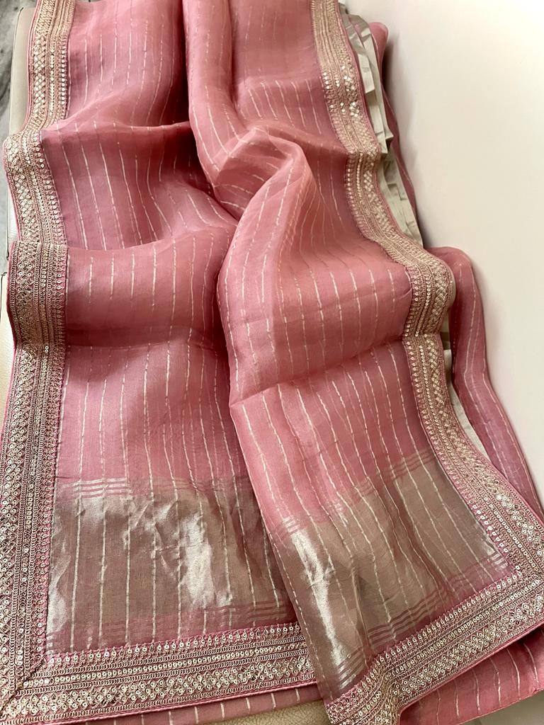 Nurjaha striped organza saree