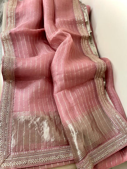 Nurjaha striped organza saree