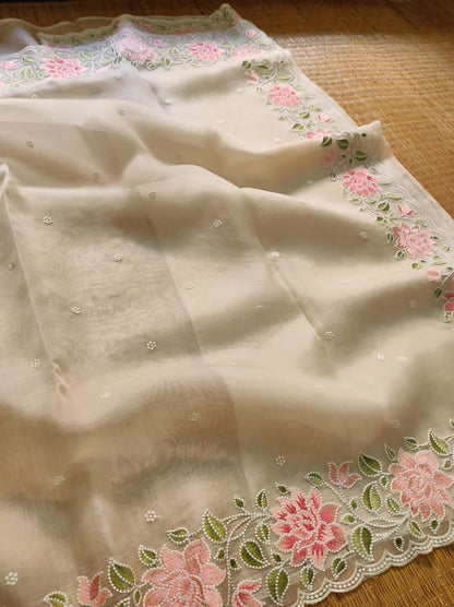 Floral organza silk saree
