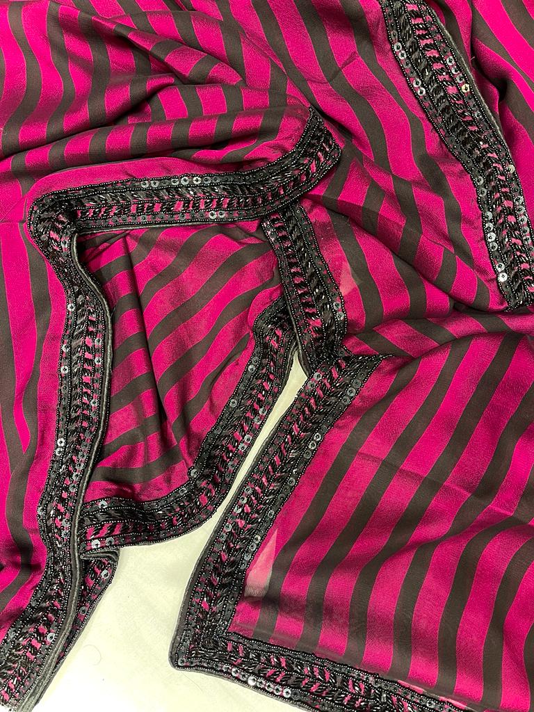Striped sexy zardosi gorgette saree