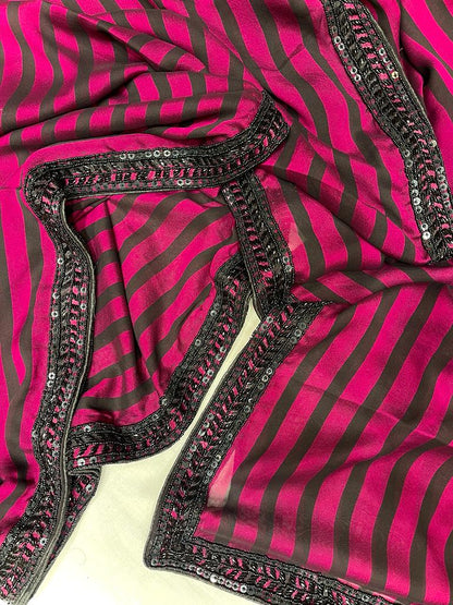 Striped sexy zardosi gorgette saree