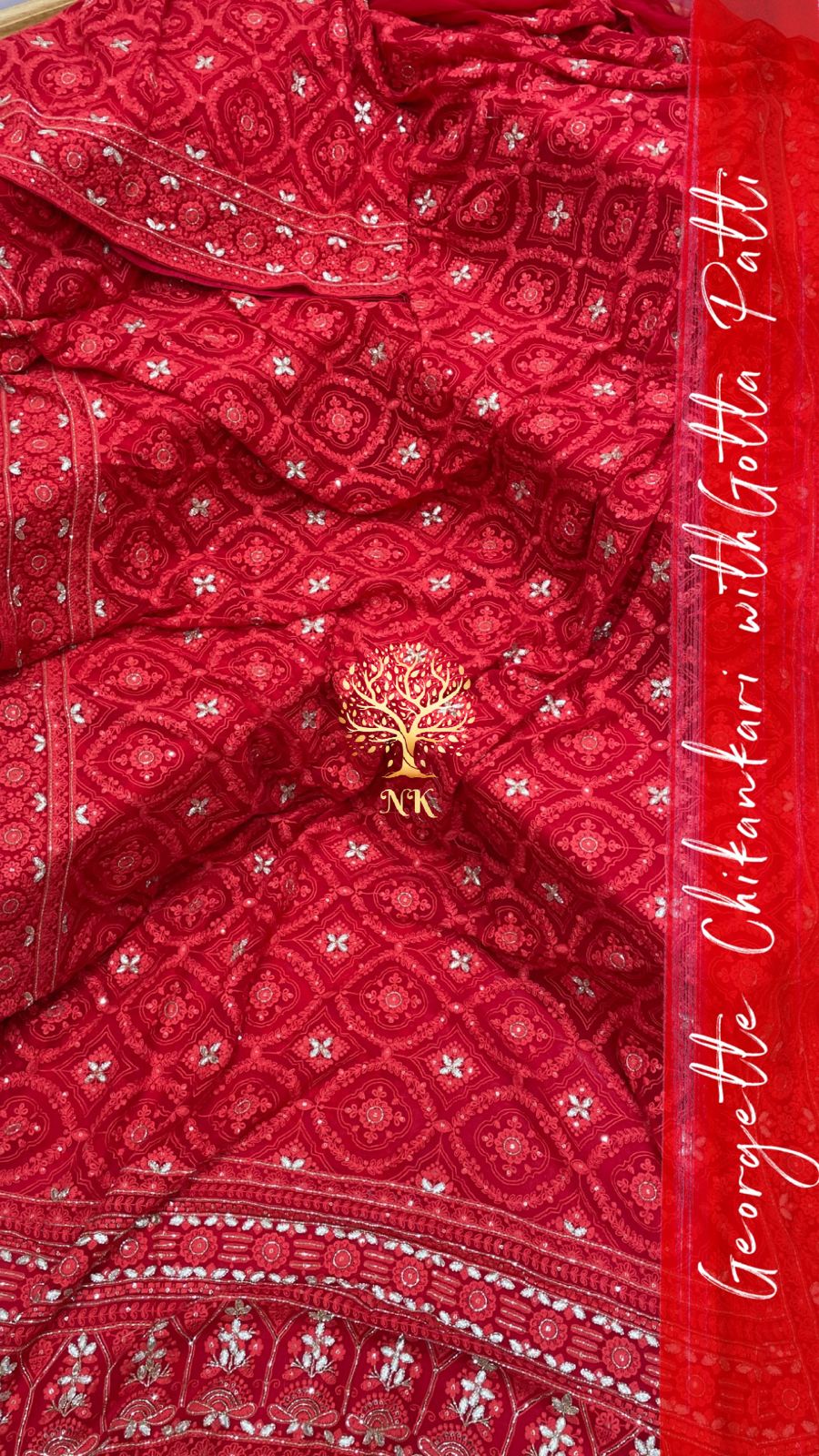 Monisha chikankari gorgette saree