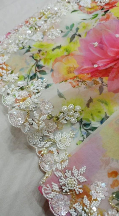 Floral organza Karachi inspired saree