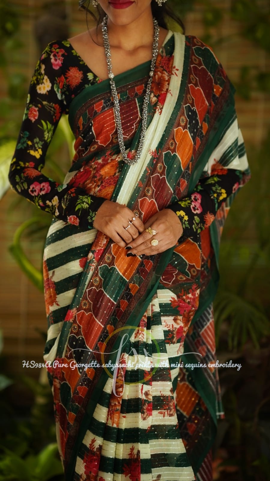 Gulmohar gorgette sequins saree
