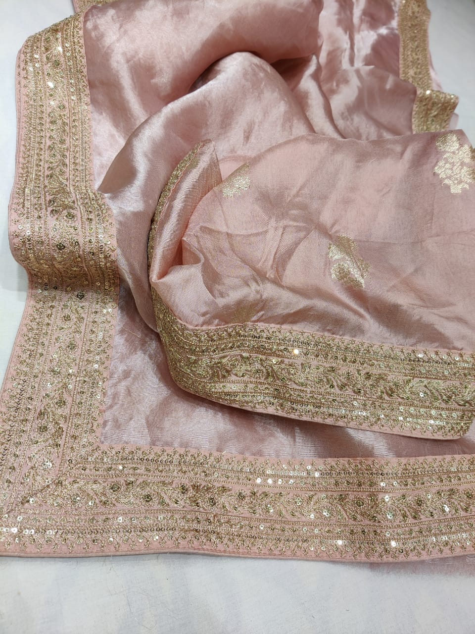 Metallic tissue organza saree