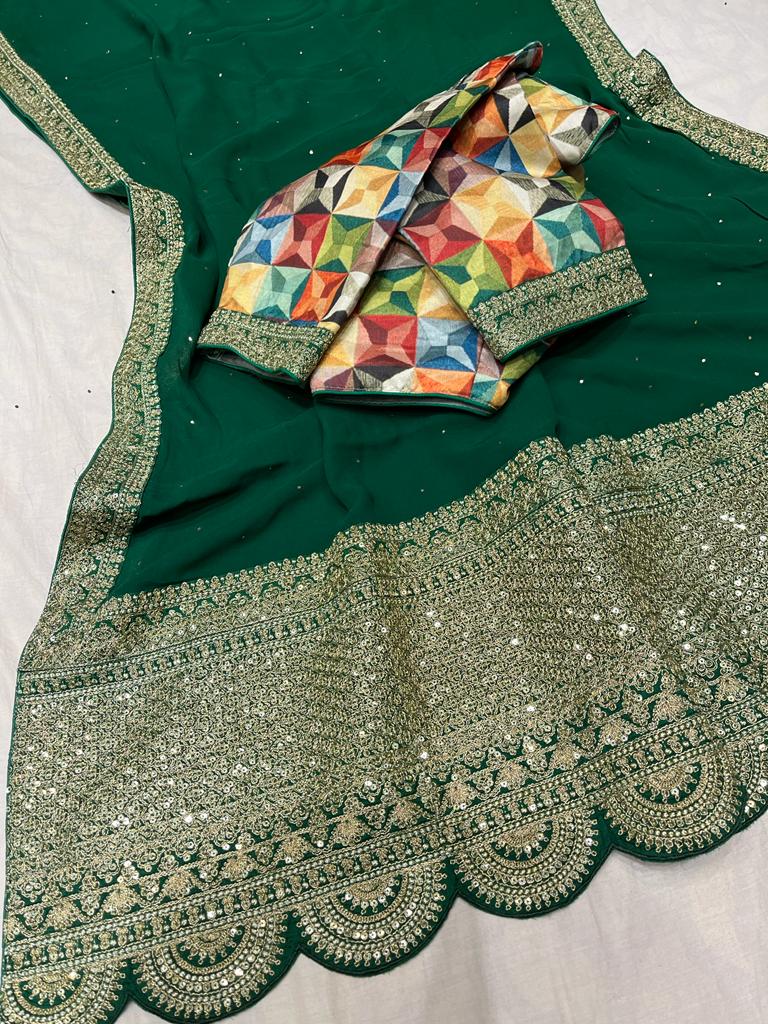 Leshi gorgette zardosi saree
