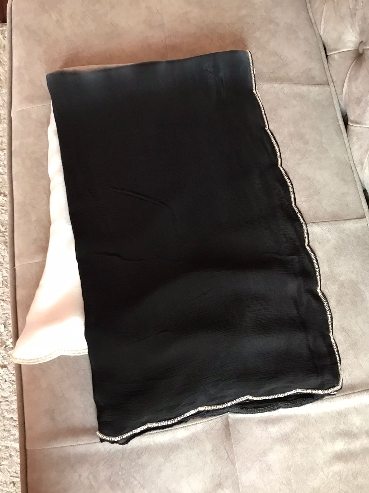 Black white Chinon saree