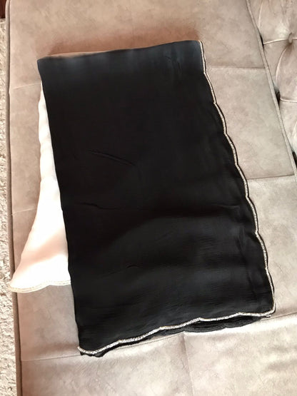 Black white Chinon saree
