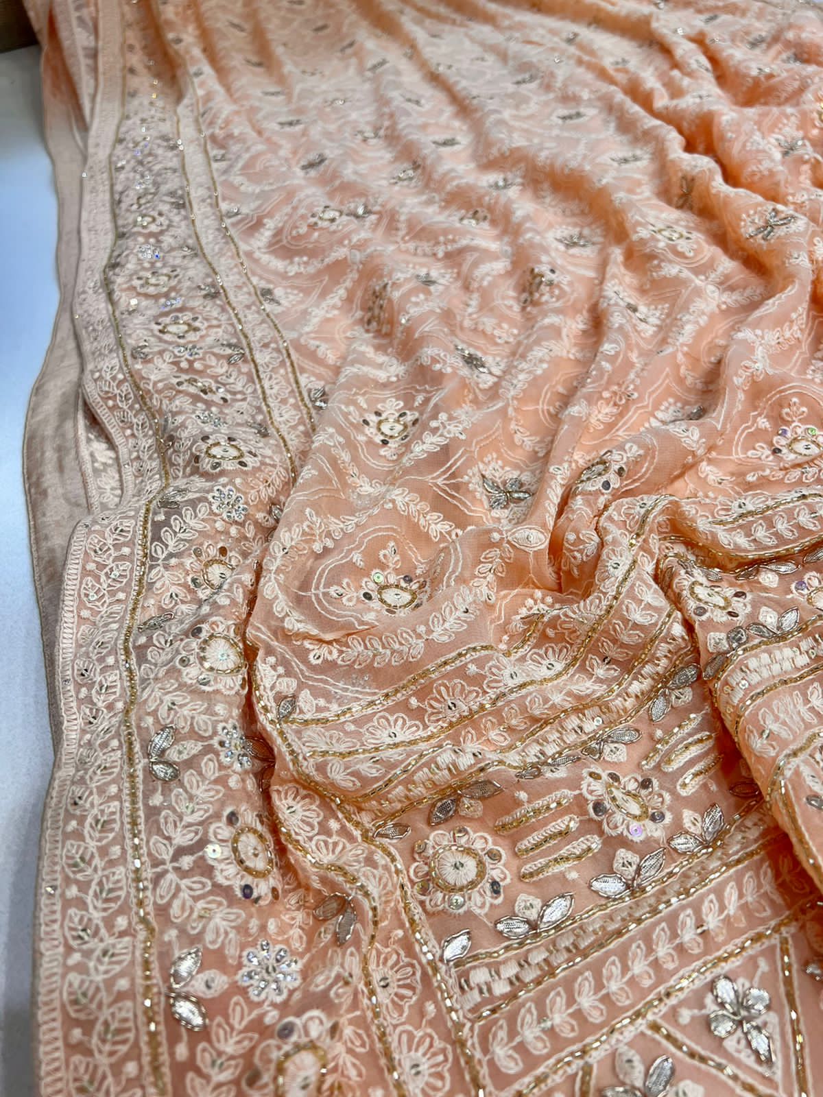 Naina chikankari gorgette saree