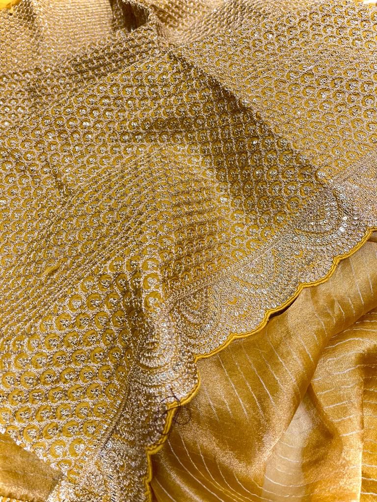 Striped kanjivaram inspired tissue saree