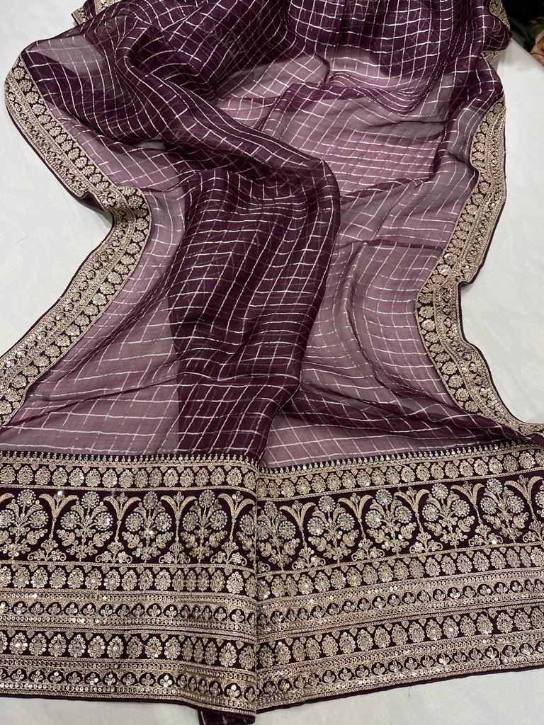 Check inspired organza saree