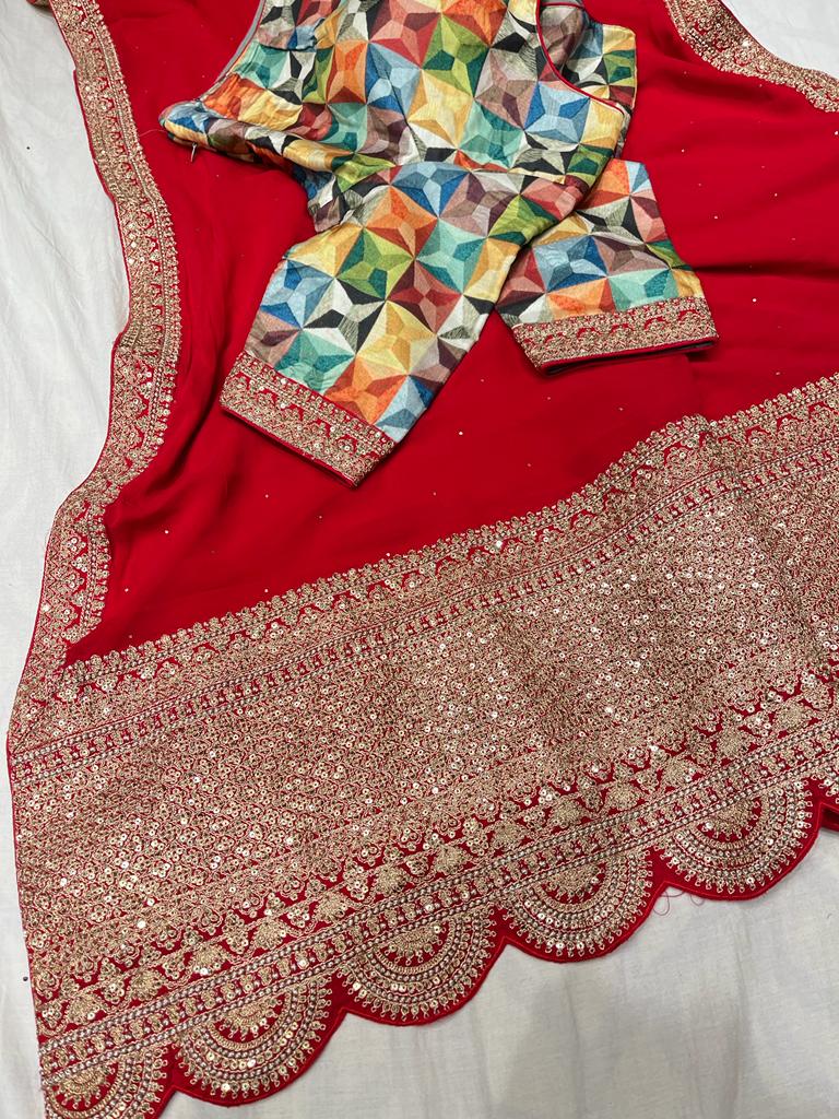 Leshi gorgette zardosi saree