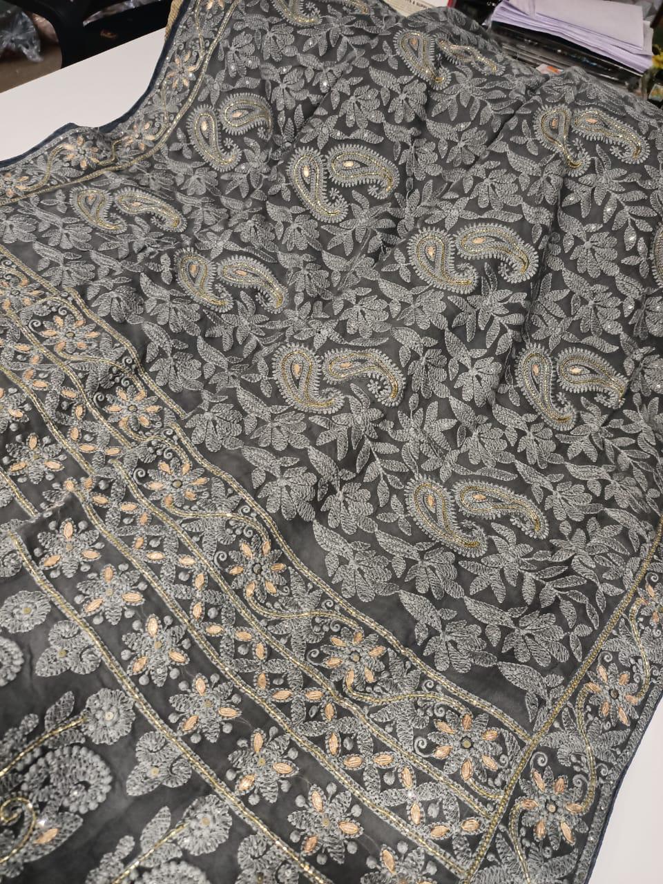 Handmade chikankari gottapatti saree