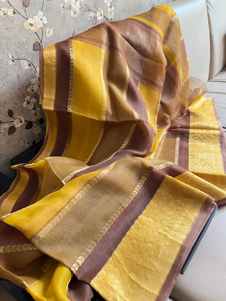 Multi striped kora saree