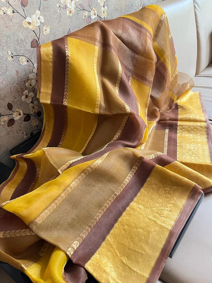 Multi striped kora saree