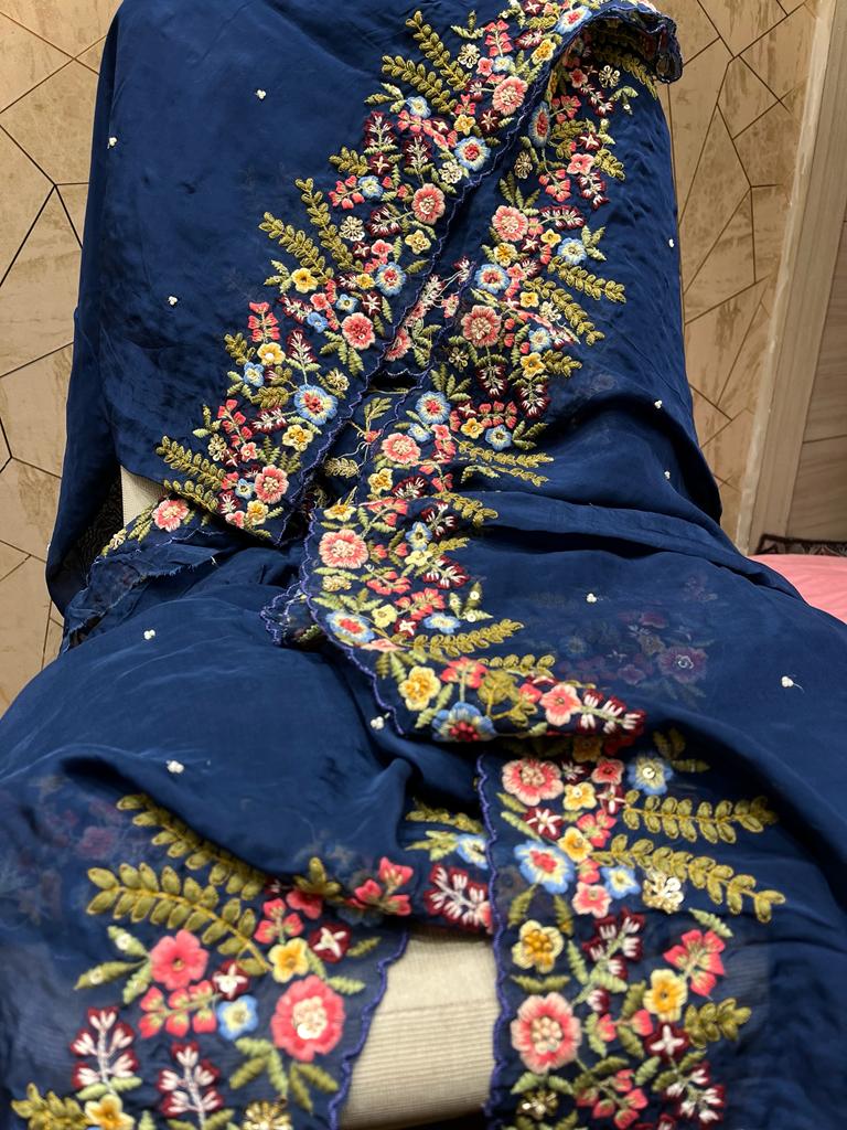Tulip embroidery organza saree