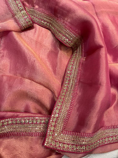 Kanjeevaram inspired tissue organza saree