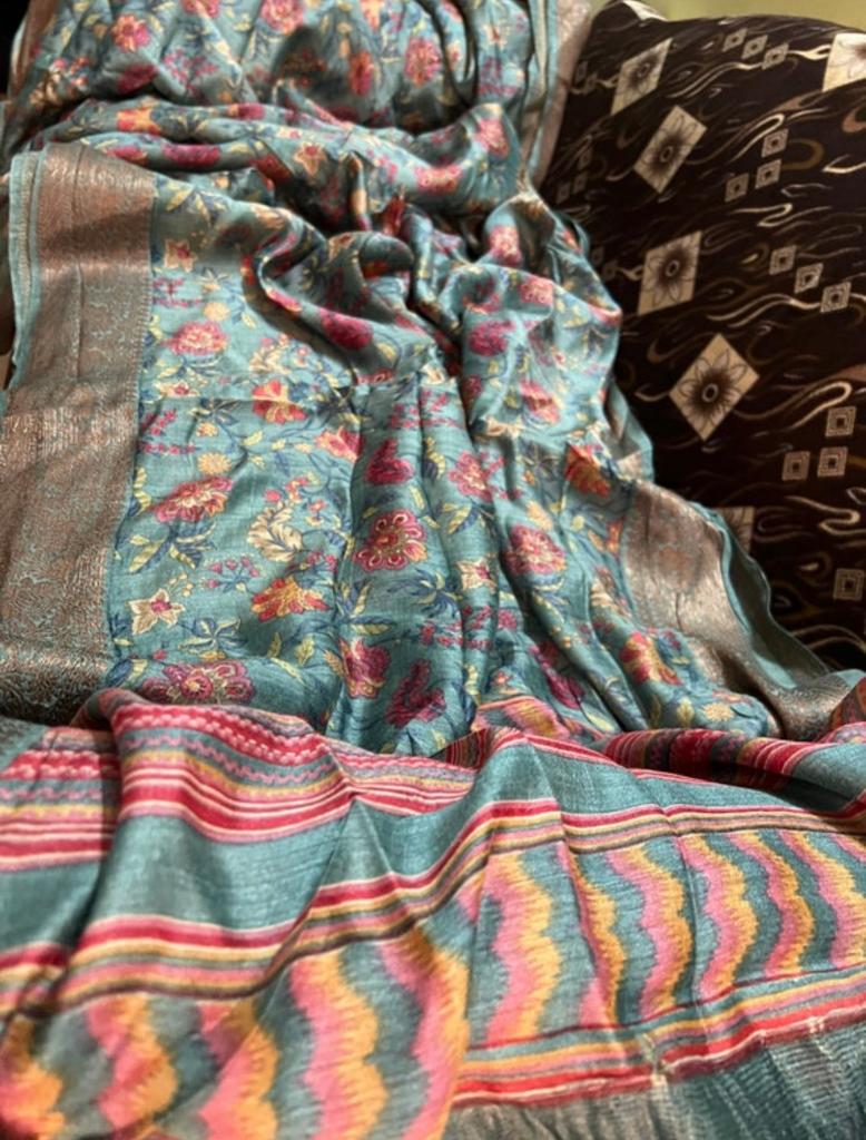 Floral tussar saree partywear sarees Indian sari blouse