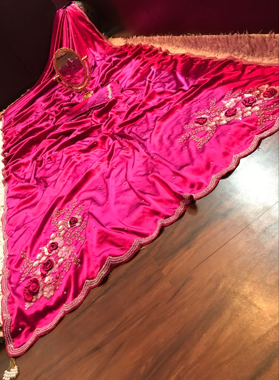 Premium pink satin silk luxury saree