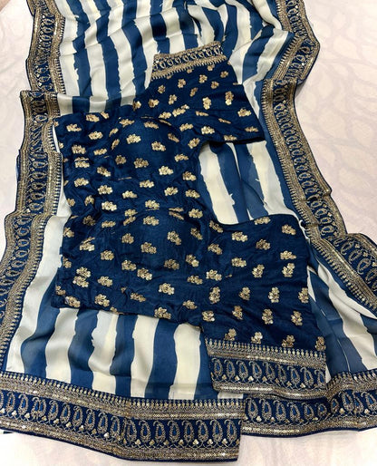 Satin striped zardosi saree