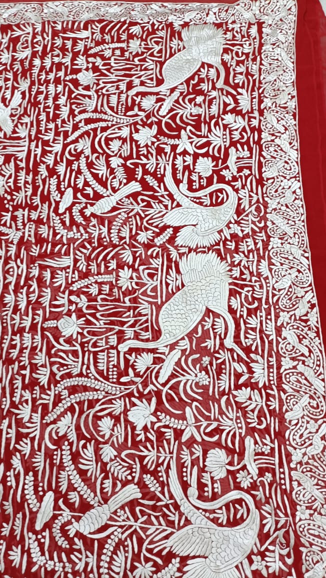 Red riding hood inspired Parsi saree