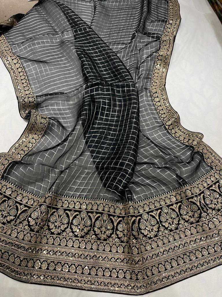 Check inspired organza saree